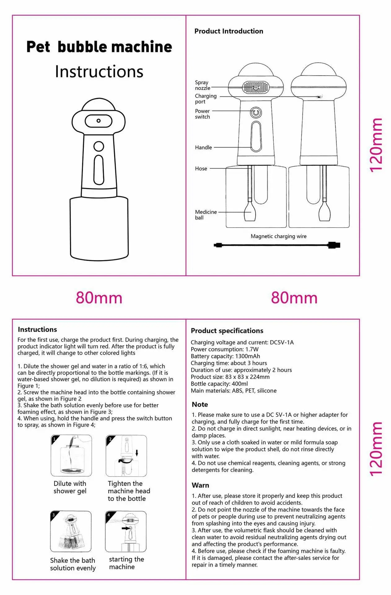 Pet Bath Shampoo Foam Machine Dog Cat Bath Supplies Electric Soap Dispenser Sprayer
