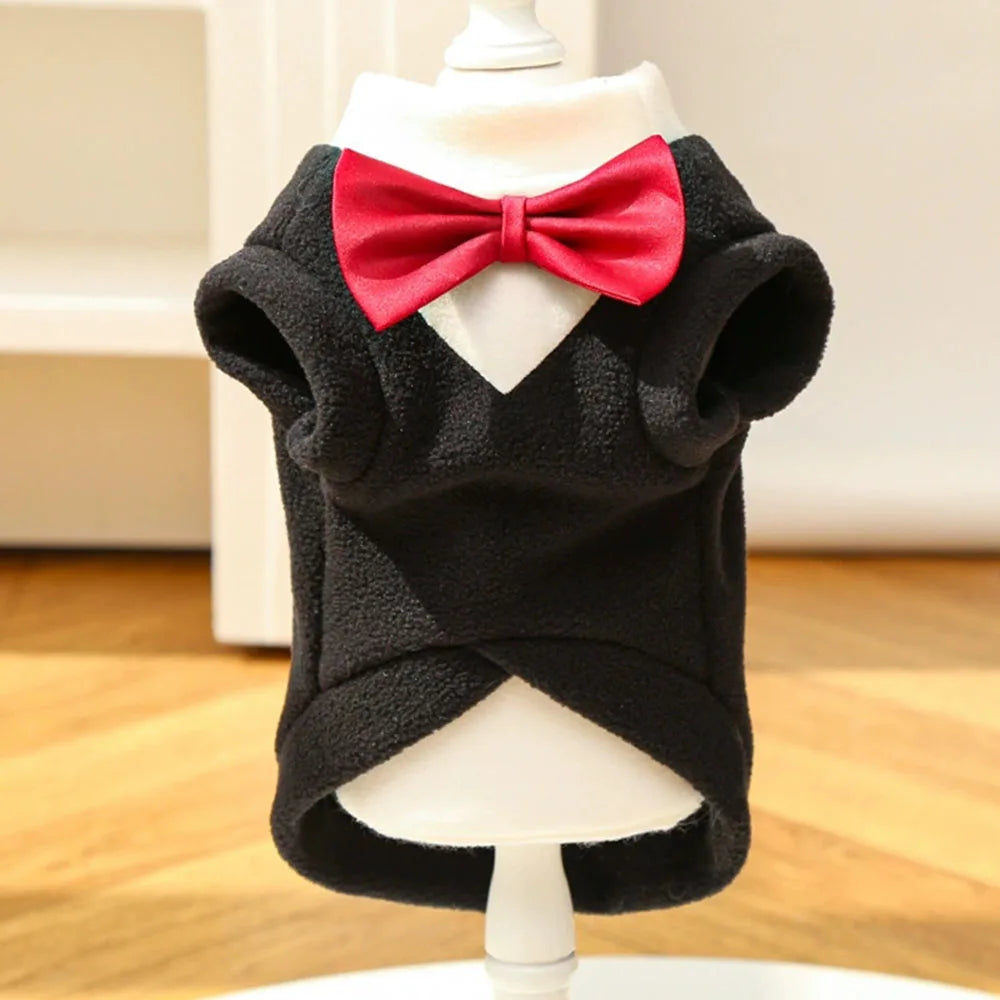 Winter Dog Fleece Costumes Sweatshirt Dogs Tuxedo Wedding Party Suit Prince Bow Tie Shirt Formal Pet Wedding Attire for Big Dogs