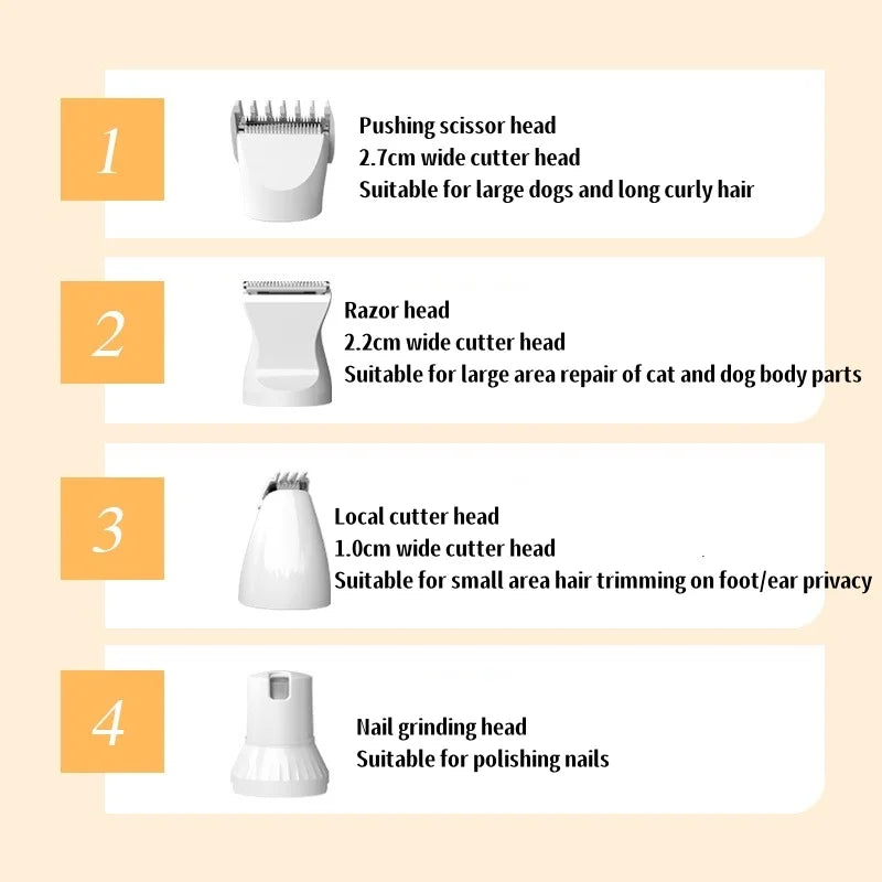 4in1 Pet Grooming Kit Professional Pet Hair Clipper Kit Electric Trimmer for Dog Grooming Low Noise Rechargeable Pusher Nails