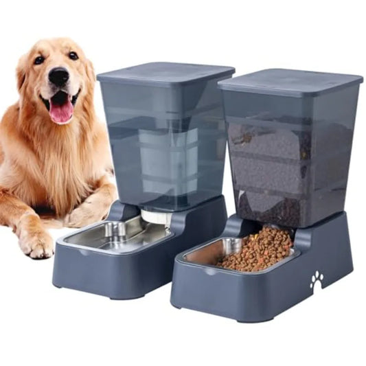 Automatic Pet Feeder and Water Dispenser Set with 5.2L Food Capacity and Integrated Water Bowl for Medium and Large Dogs Cats a