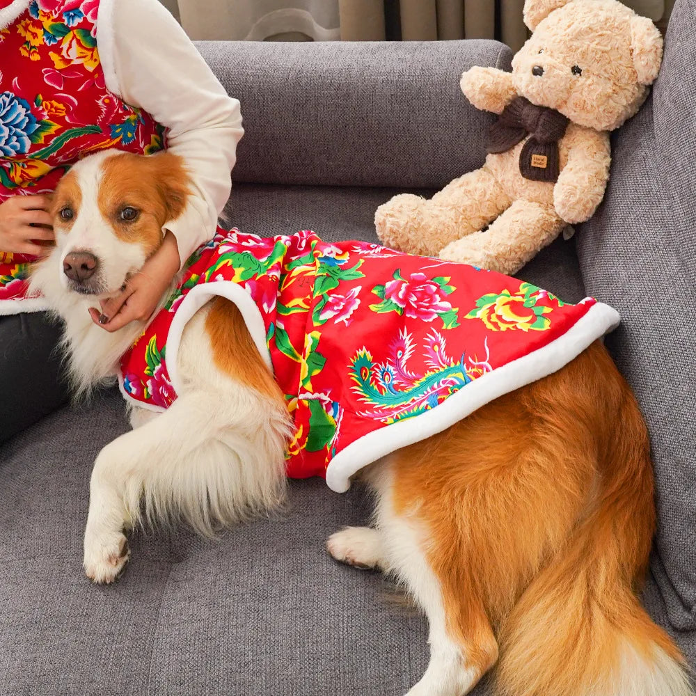 New Year Dog Dragon Robe Winter Warm Cat Cheongsam Pet Clothe Vest of The Tang Dynasty Christmas Coat for Cats Teddy Bichon Dogs