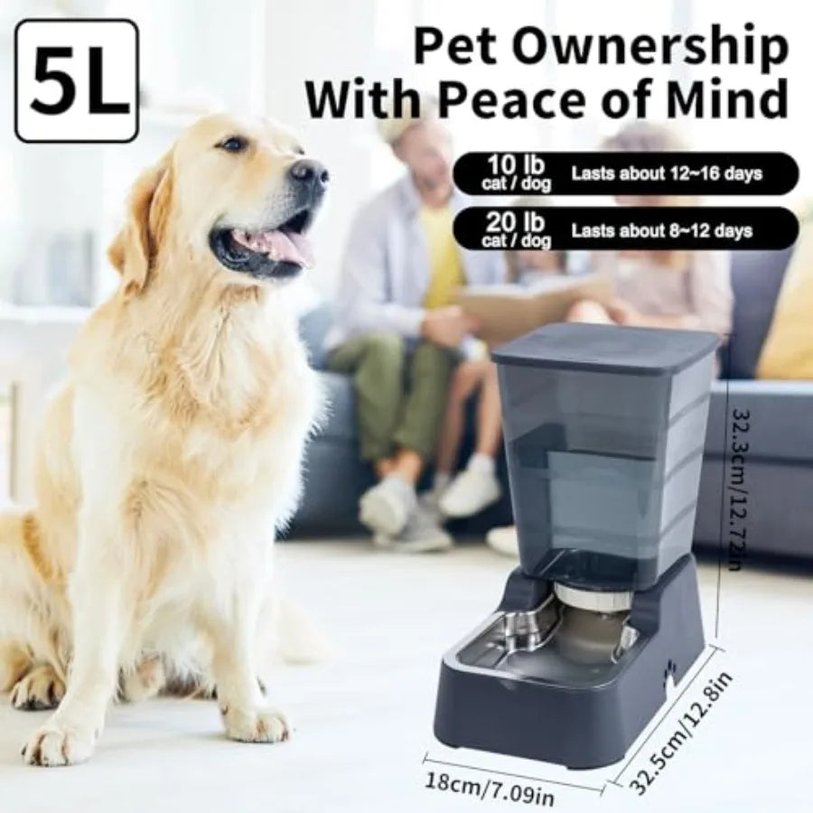 Automatic Pet Feeder and Water Dispenser Set with 5.2L Food Capacity and Integrated Water Bowl for Medium and Large Dogs Cats a
