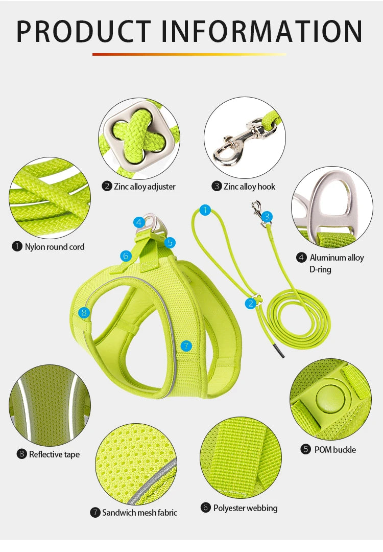 Dog Harness Leash Set for Small Dog Adjustable Reflective Puppy Cat Harness pet Vest Chihuahua Dachshund Outdoor Walking