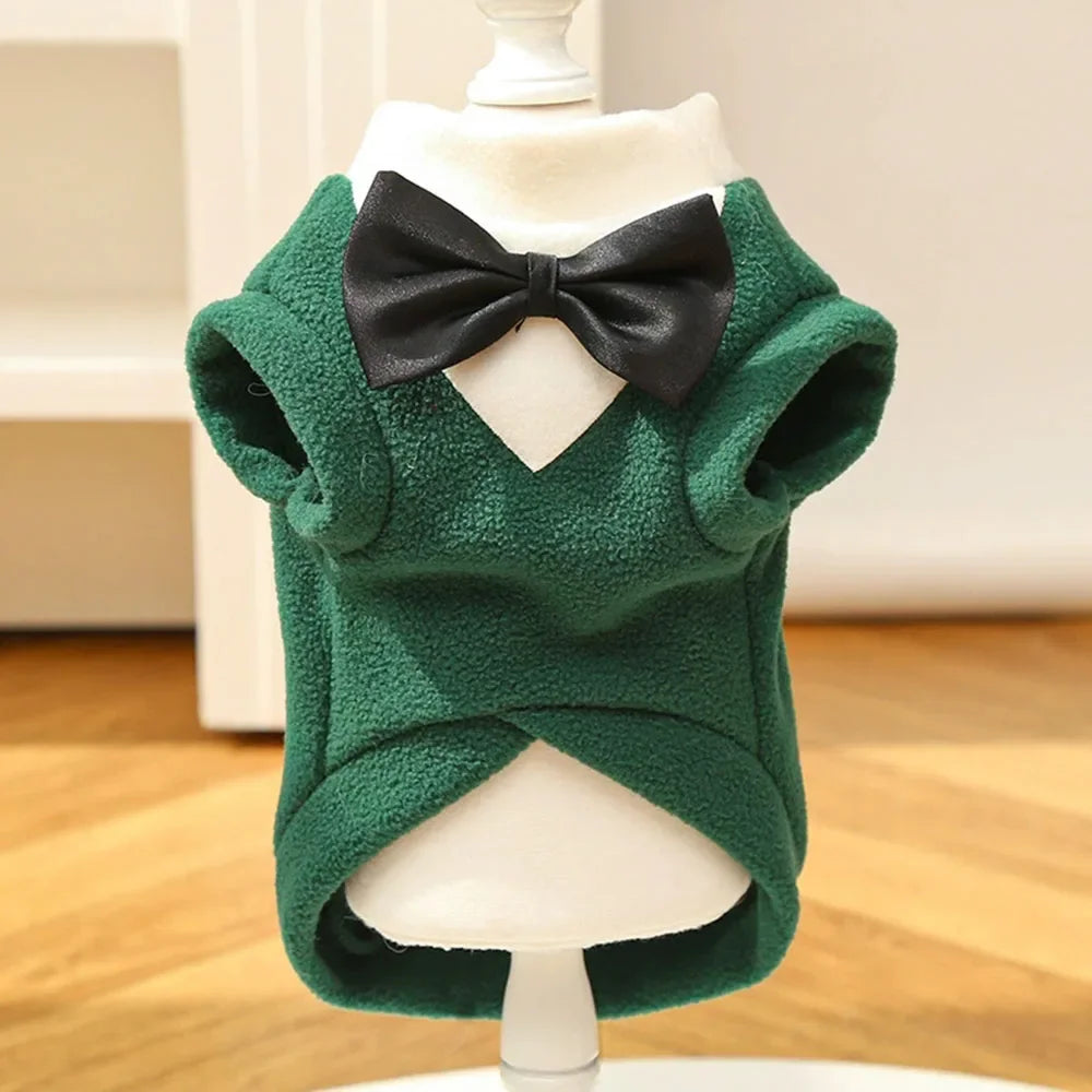 Winter Dog Fleece Costumes Sweatshirt Dogs Tuxedo Wedding Party Suit Prince Bow Tie Shirt Formal Pet Wedding Attire for Big Dogs