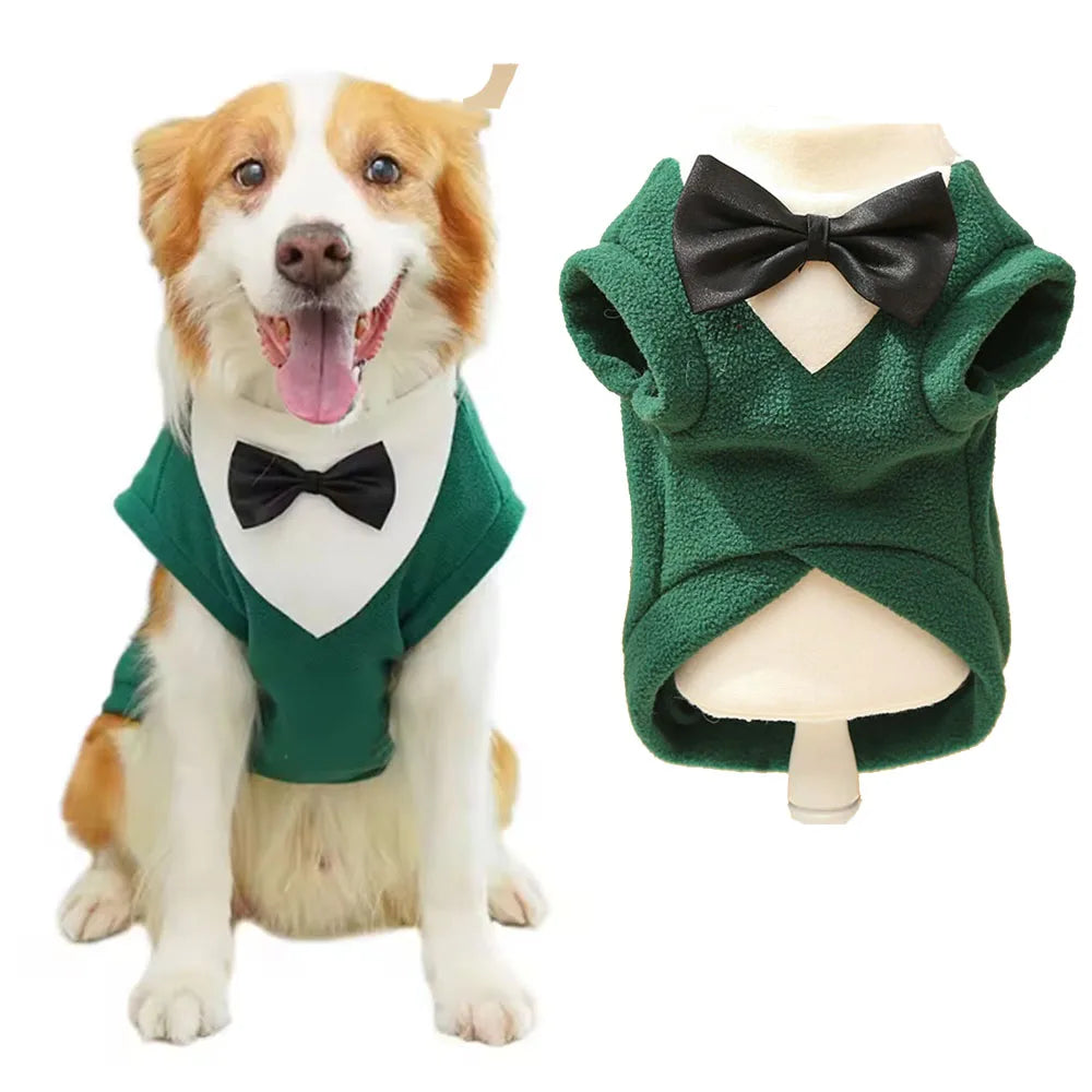 Winter Dog Fleece Costumes Sweatshirt Dogs Tuxedo Wedding Party Suit Prince Bow Tie Shirt Formal Pet Wedding Attire for Big Dogs