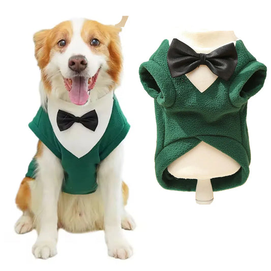 Winter Dog Fleece Costumes Sweatshirt Dogs Tuxedo Wedding Party Suit Prince Bow Tie Shirt Formal Pet Wedding Attire for Big Dogs
