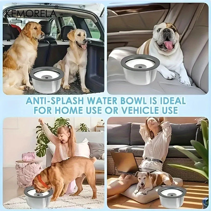 Stainless Steel Dog Water Bowl Anti-Spill Floating Disk Design Slow Feeder Non-Wet Mouth Pet Drinking Bowl for Dogs
