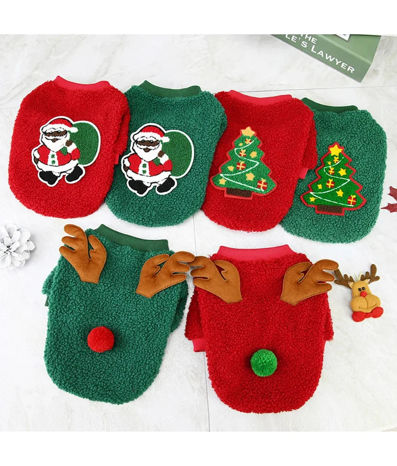Christmas Dog Clothes Vest Pet Puppy Cat New Year Clothing Coat Cute Costume Soft Fleece Outfit Clothing Pug Chihuahua S-2XL