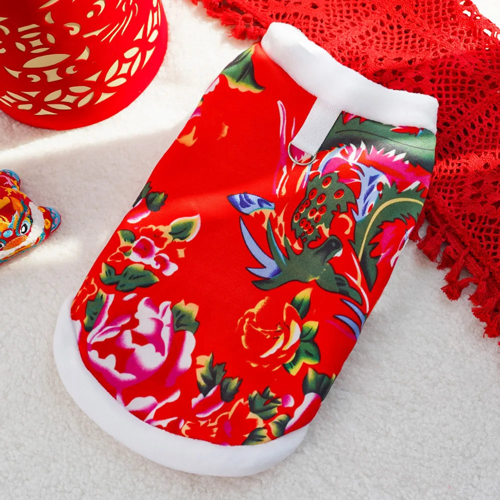 New Year Dog Dragon Robe Winter Warm Cat Cheongsam Pet Clothe Vest of The Tang Dynasty Christmas Coat for Cats Teddy Bichon Dogs