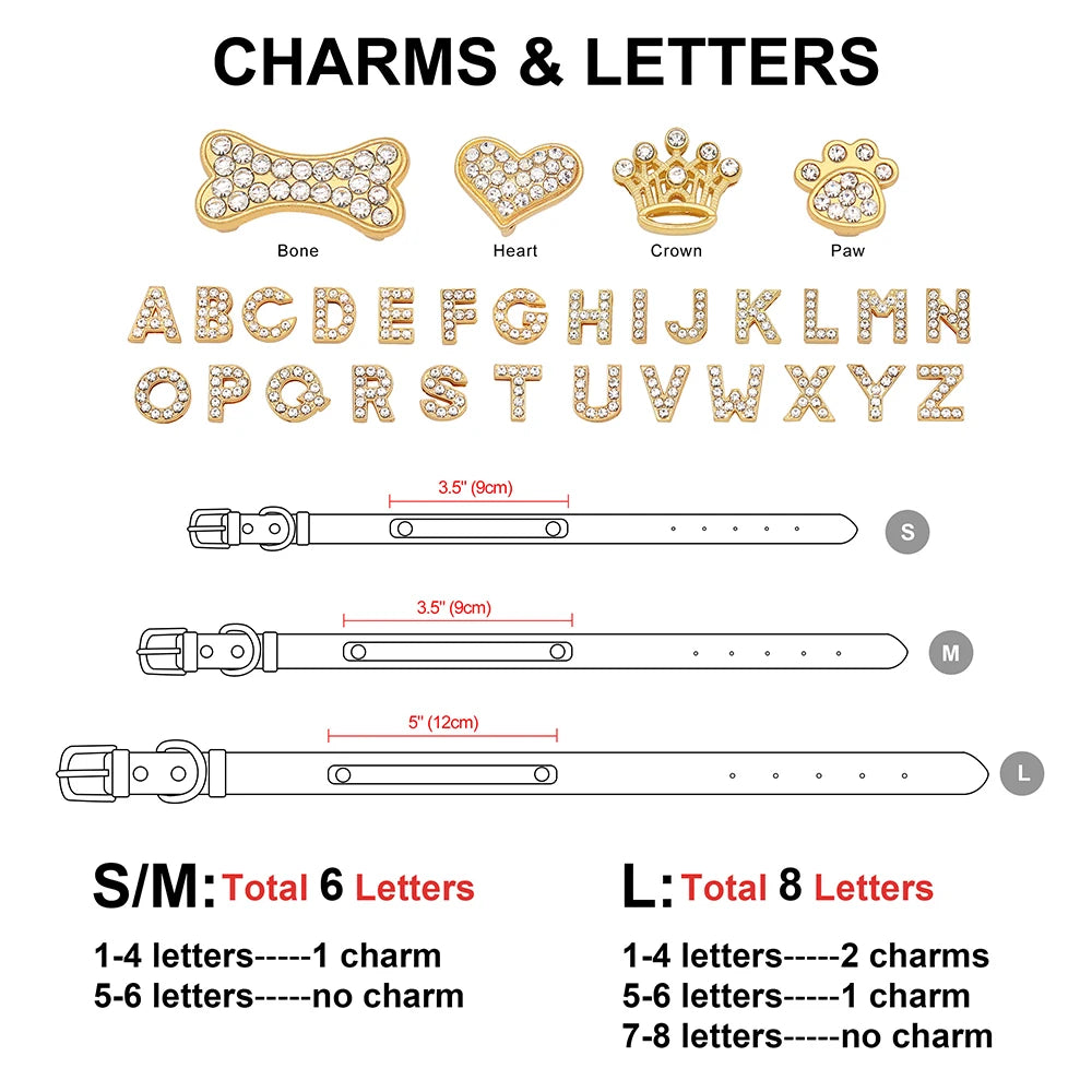 Free Personalized Rhinestone Dog Collar Padded PU Leather Puppy Dog Collars Free Custom Name Charm Necklace For Dogs Chihuahua