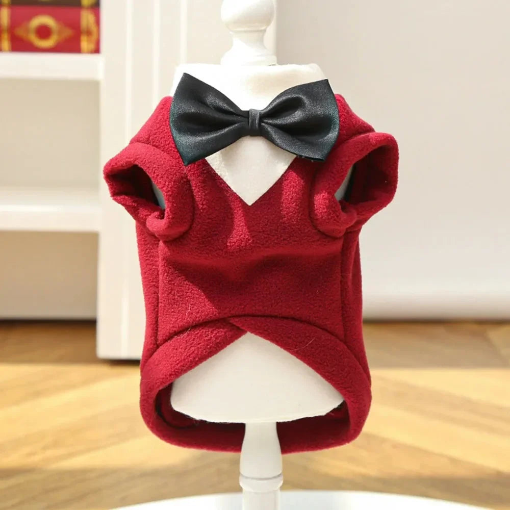 Winter Dog Fleece Costumes Sweatshirt Dogs Tuxedo Wedding Party Suit Prince Bow Tie Shirt Formal Pet Wedding Attire for Big Dogs