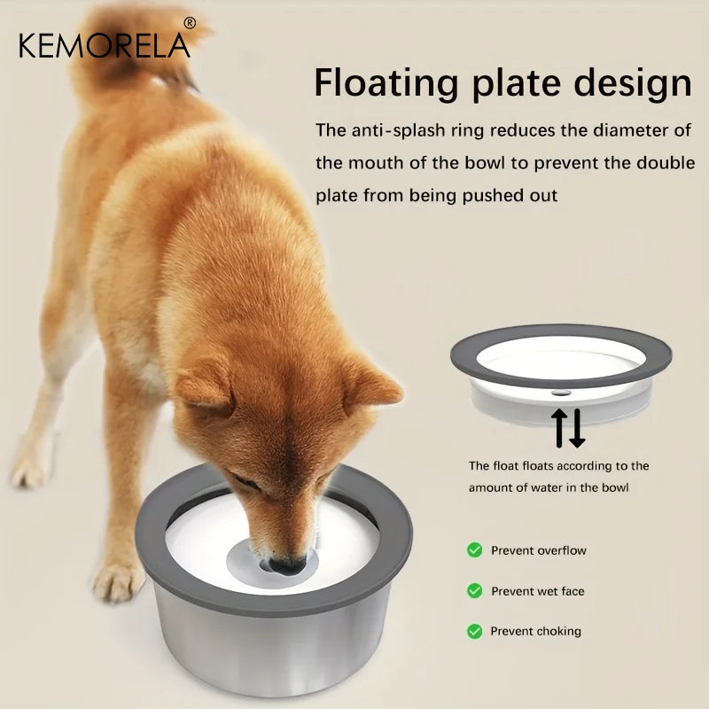 Stainless Steel Dog Water Bowl Anti-Spill Floating Disk Design Slow Feeder Non-Wet Mouth Pet Drinking Bowl for Dogs