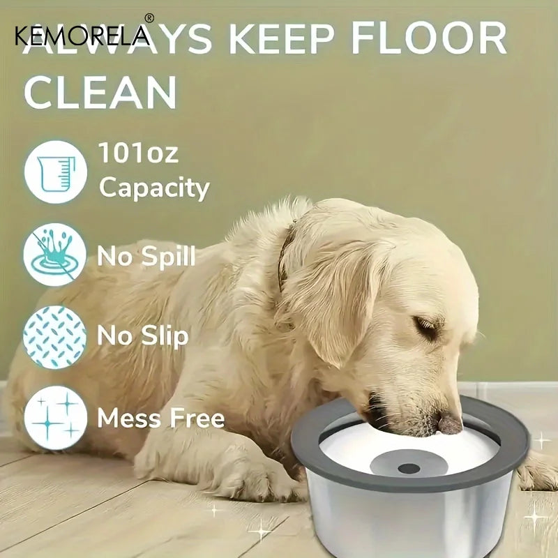 Stainless Steel Dog Water Bowl Anti-Spill Floating Disk Design Slow Feeder Non-Wet Mouth Pet Drinking Bowl for Dogs
