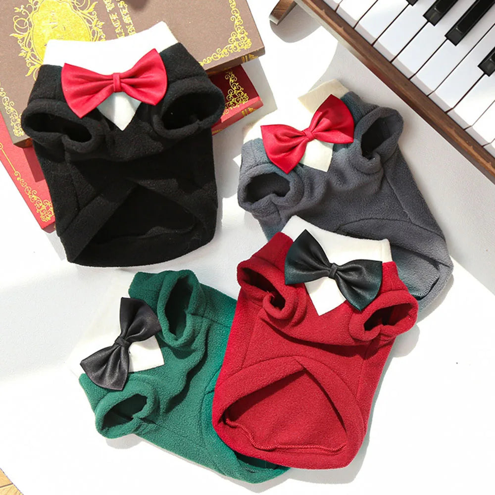 Winter Dog Fleece Costumes Sweatshirt Dogs Tuxedo Wedding Party Suit Prince Bow Tie Shirt Formal Pet Wedding Attire for Big Dogs