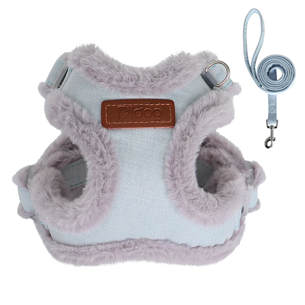 Winter Warm Dog Harness Leash Set Soft Fur Padded Dogs Vest Harness With Lead Leash Adjustable for Small Medium large Dogs Cats