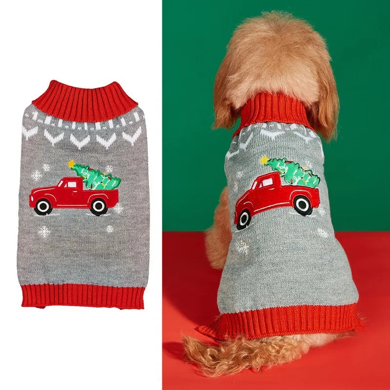 Christmas Pet Sweater for Dogs Cats Gingerbread Man Snowflake Knitted Xmas Jumper, Antler Hoodie with Belt, Warm Festive Costume
