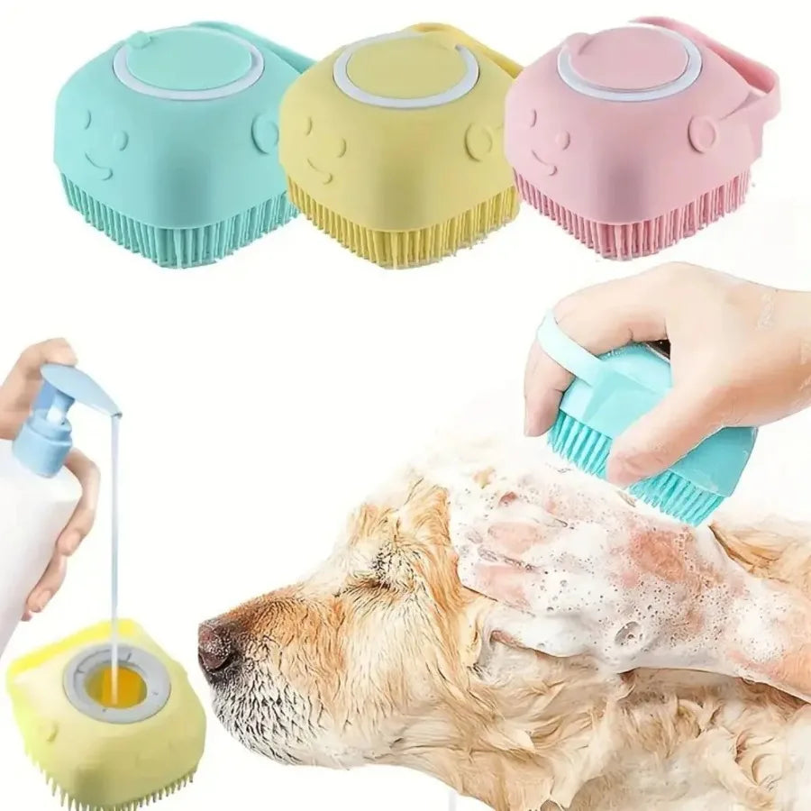 1pcs Soft  Dog Bath Brush - Gentle Massage with Shampoo Dispenser - Efficient Cat Grooming Brush for a Paws-itive Cleanin