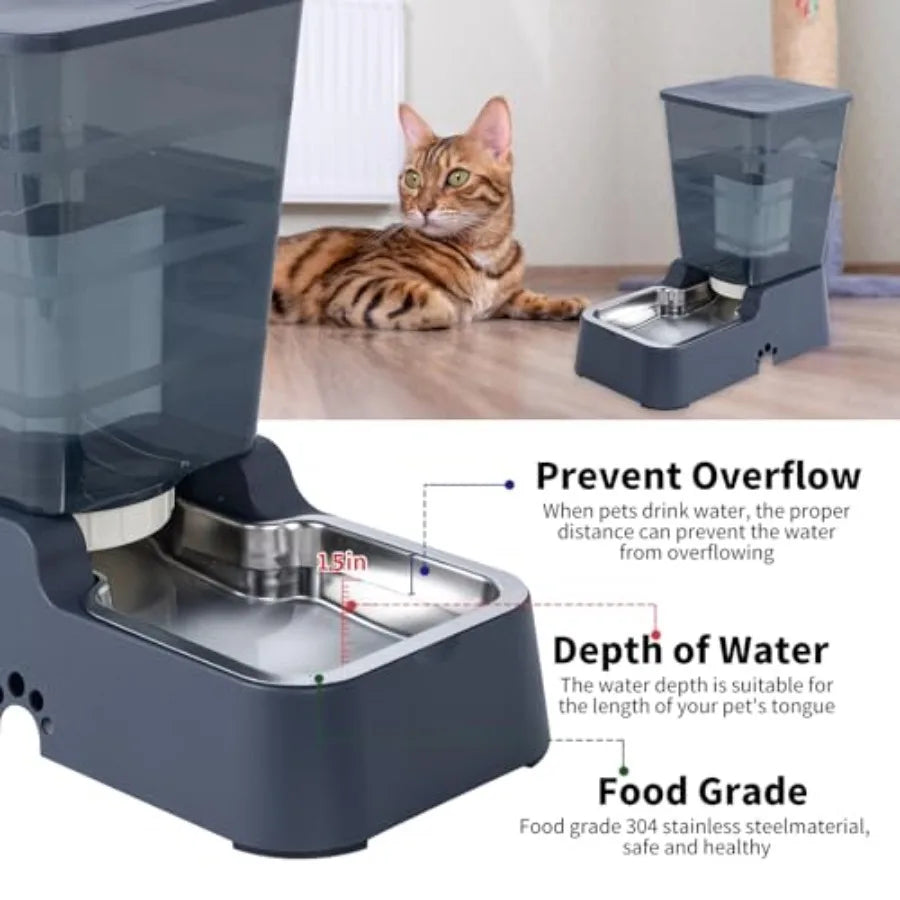 Automatic Pet Feeder and Water Dispenser Set with 5.2L Food Capacity and Integrated Water Bowl for Medium and Large Dogs Cats a