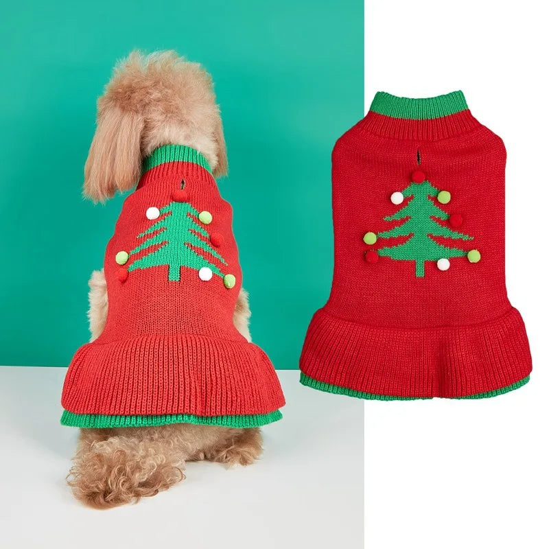 Christmas Pet Sweater for Dogs Cats Gingerbread Man Snowflake Knitted Xmas Jumper, Antler Hoodie with Belt, Warm Festive Costume