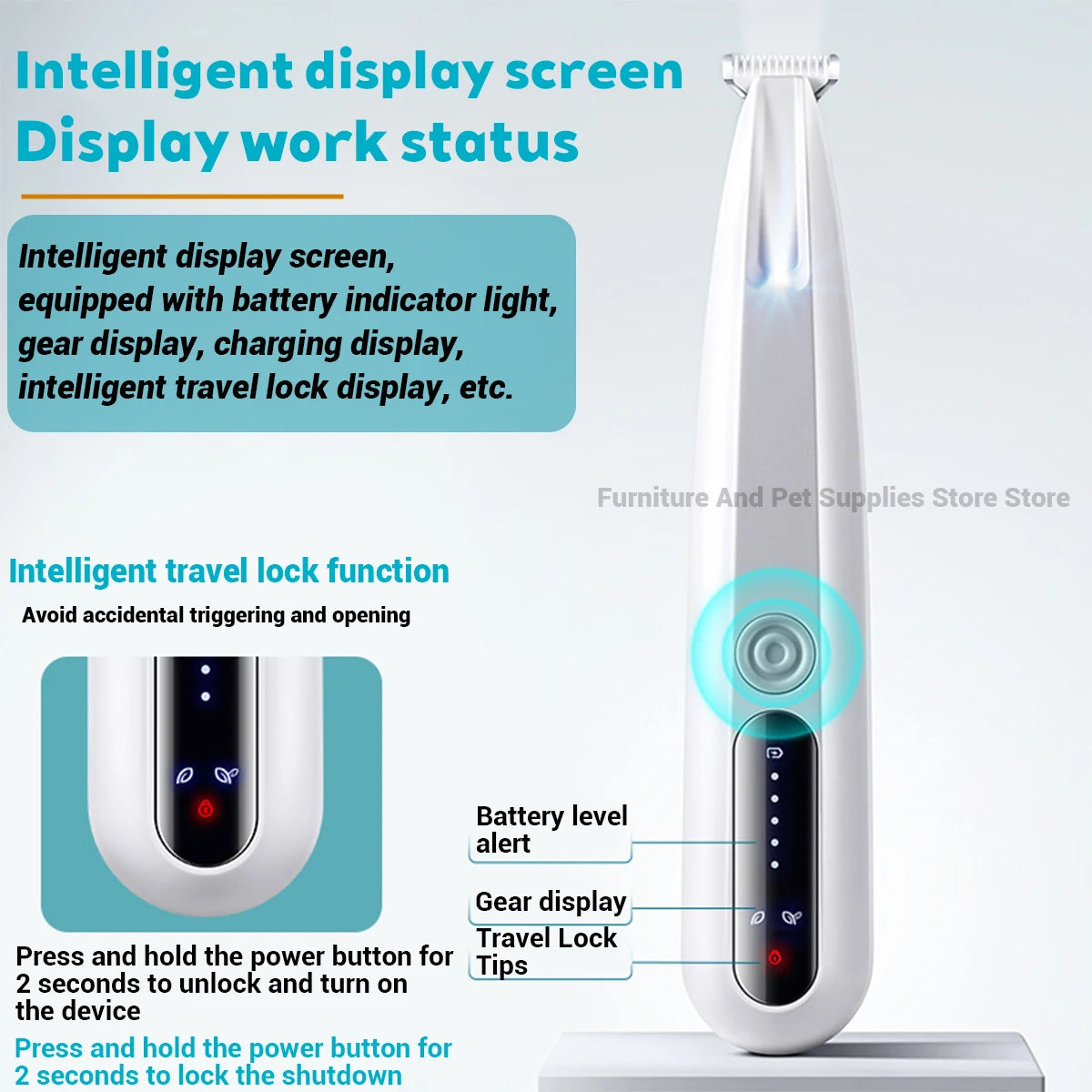 New type of dog paw trimmer with travel lock function fully waterproof pet hair trimmer with LED display screen cat hair trimmer