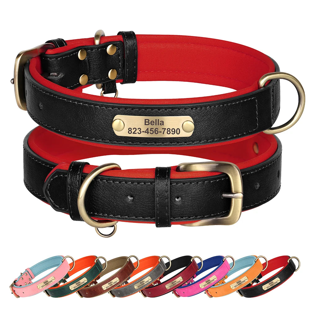 Custom ID Name Dog Collar PU Leather Dogs Collars Adjustable Pet Necklace Padded for Small Medium Large Dogs Pug Free Engraving