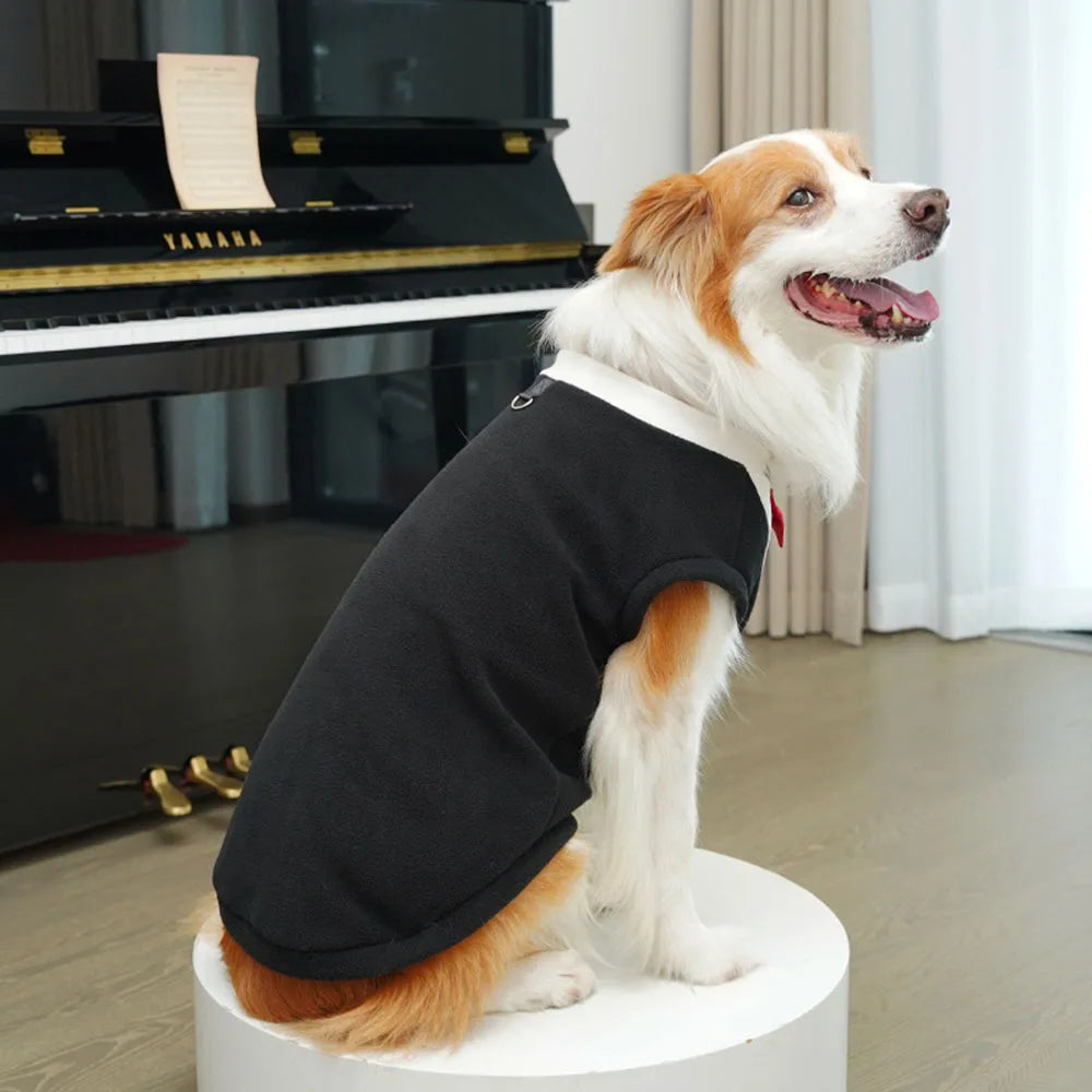 Large Dogs Tuxedo Wedding Costume Winter Warm Plush Dog Sweater Coat Suit with Bowtie for Male Dogs Pet Party Dress Up Supplies