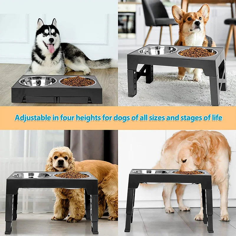 Elevated Dog Feeder Dogs Bowls Adjustable Raised Stand with Double Stainless Steel Food Water Bowls for Small Medium Large Dogs