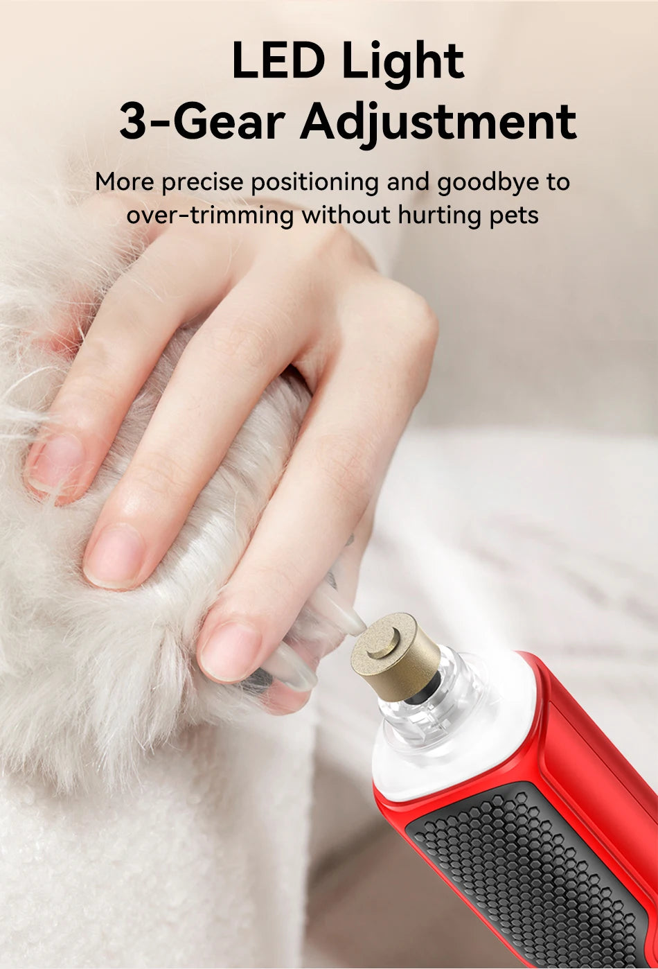 ROJECO Electric Pet Nail Grinder Dog Cat Rechargeable Nail Clippers LED Light Pet Claw Nail Grooming Trimmer Accessories